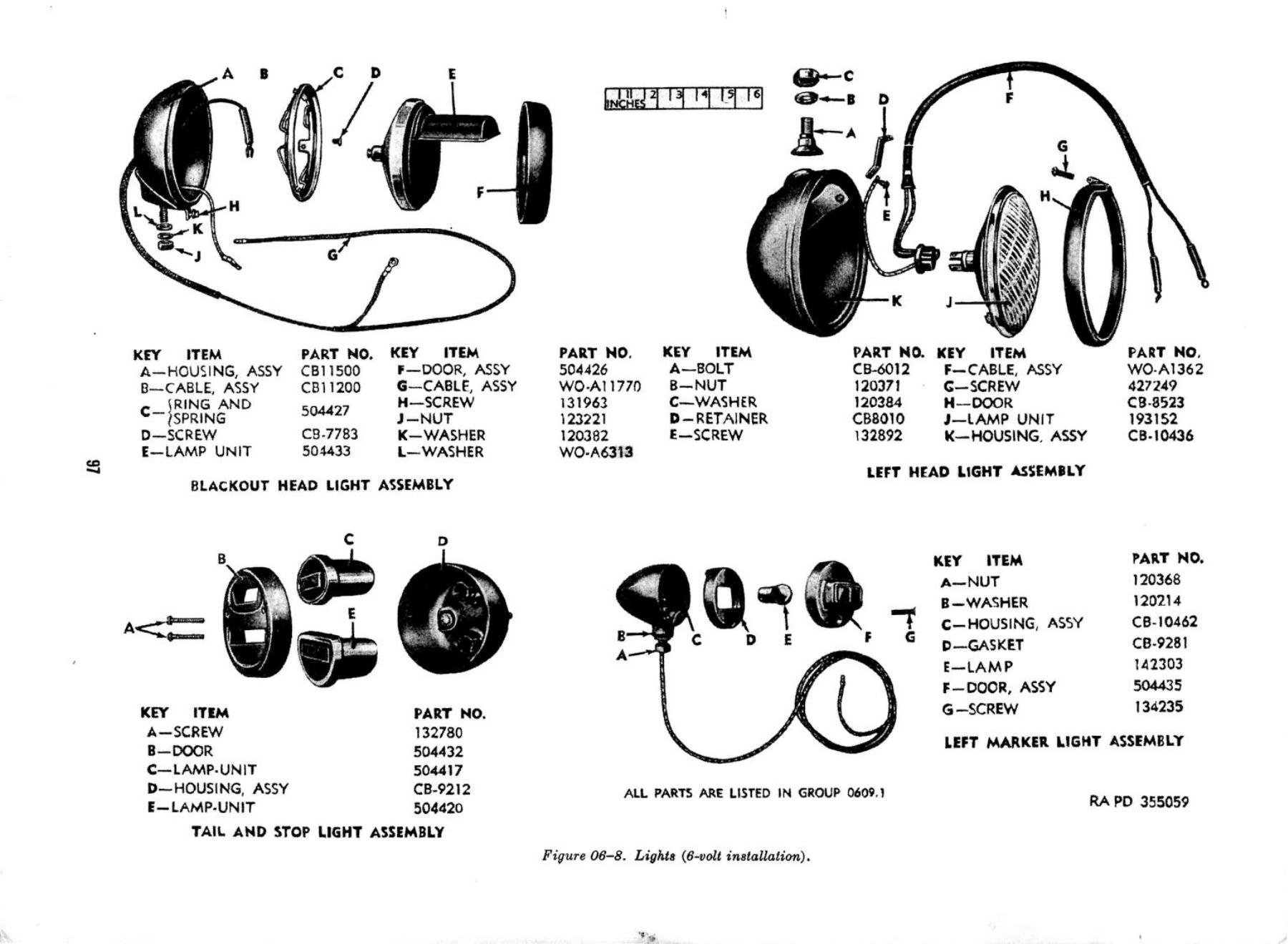 Lighting 6 V - Original drawing ORD 9 G503 with part markings