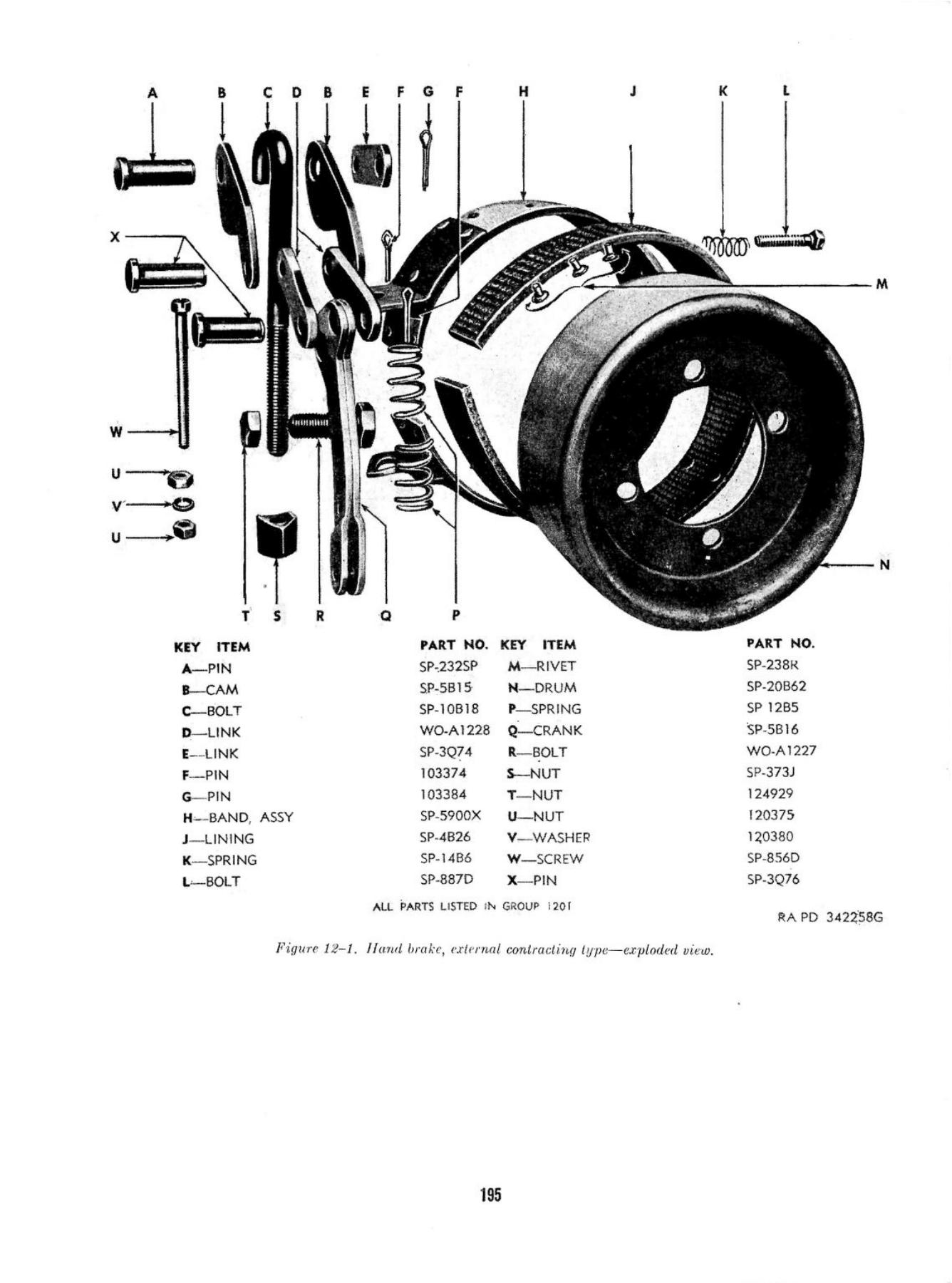 parking brake - external type - original drawing ORD 9 G503 with part markings