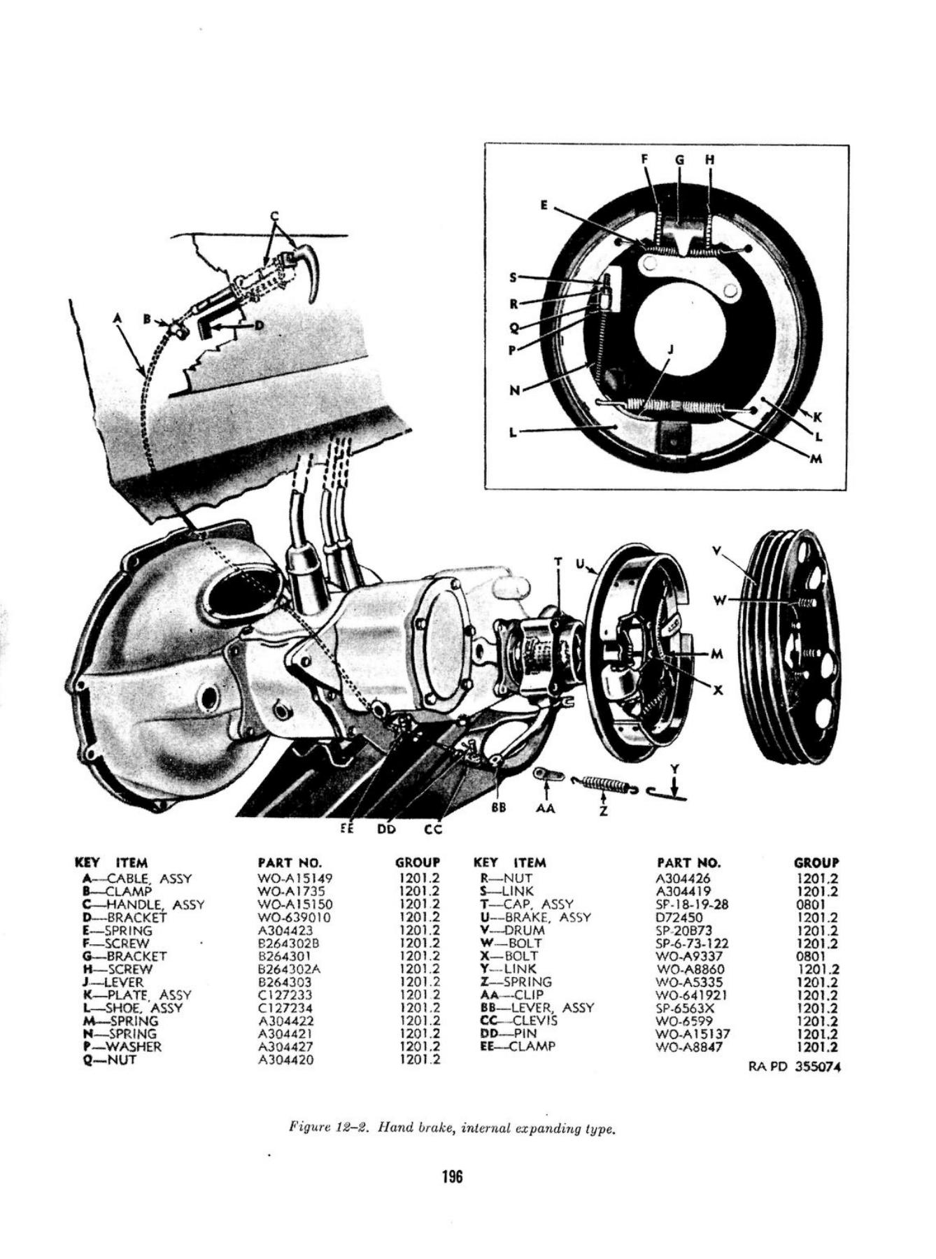 parking brake - internal type - original drawing ORD 9 G503 with part markings