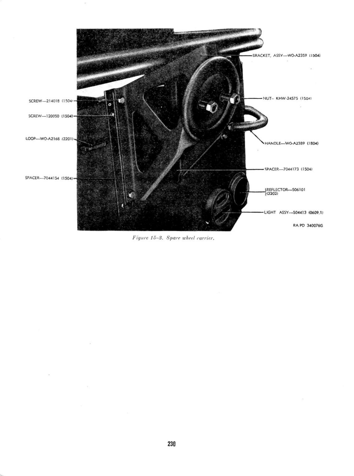 Spare wheel carrier - original drawing ORD 9 G503 with part markings
