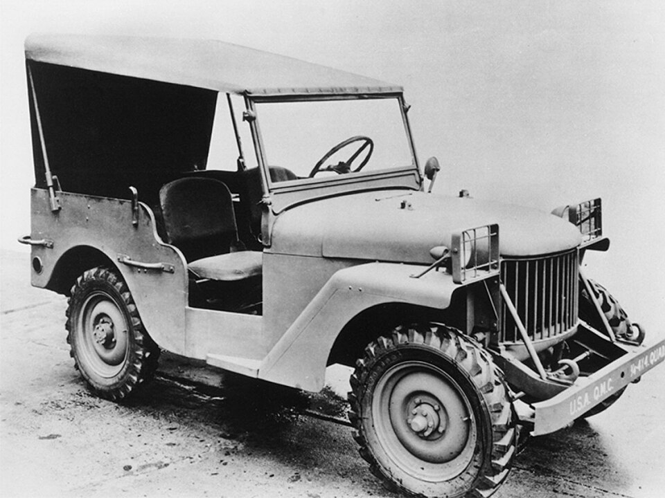 Willys Quad in a crisp black and white archive photo