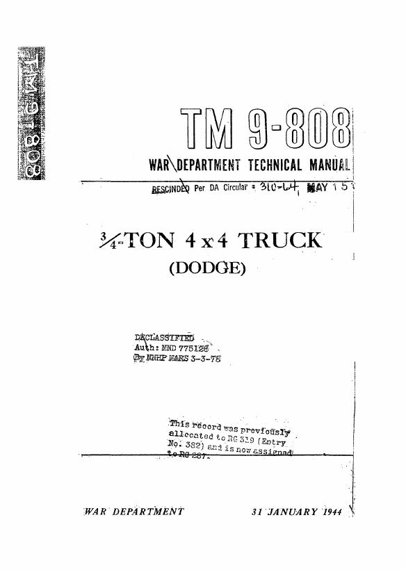 Cover: TM9 808 1944 .75 Ton 4x4 Truck (Dodge)