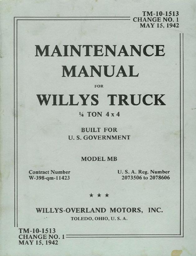 Cover: TM 10-1513 Willys MB Jeep 1942