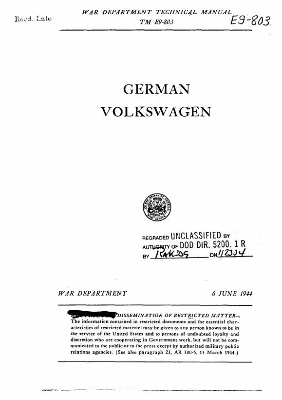 Cover: TME9 803 1944 German Volkswagen