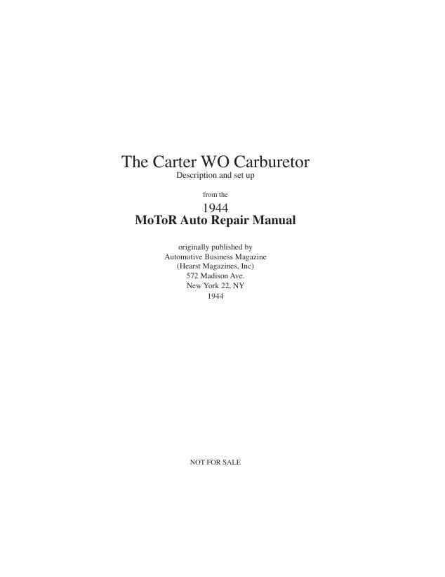 Cover: WO Carburetor Manual