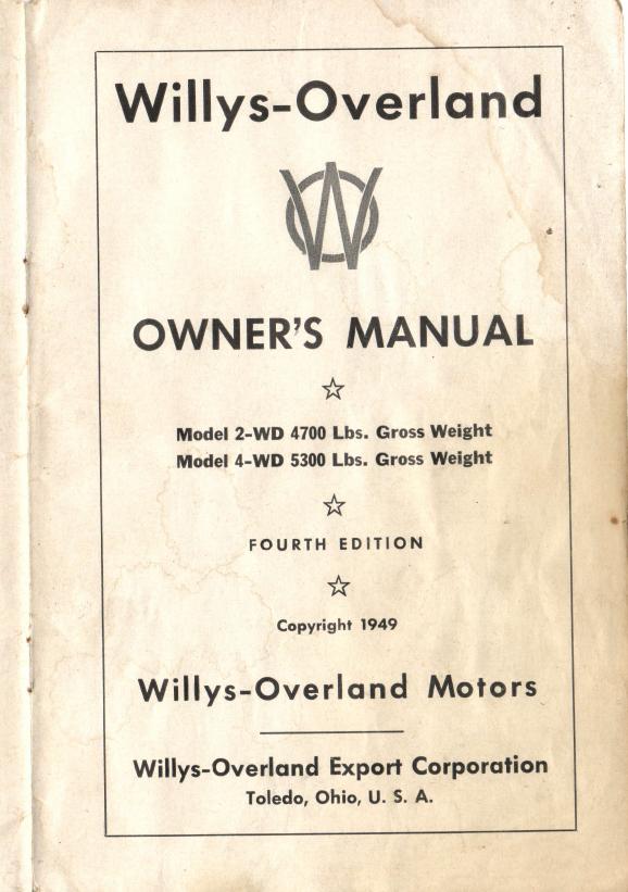 Cover: Willys-Overland 473 owners manual