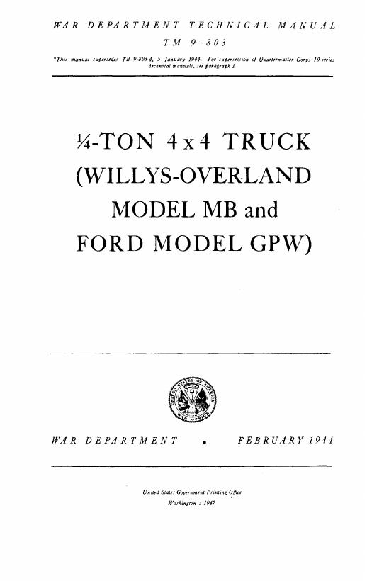 Cover: TM 9-803 - Willys-Overland MB and Ford GPW