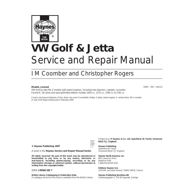Cover: Vw Golf & Jetta II Service And Repair